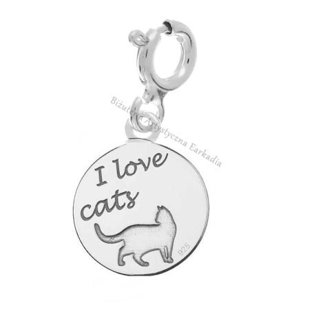 Zawieszka charms Kocham Koty I love cats srebro 925